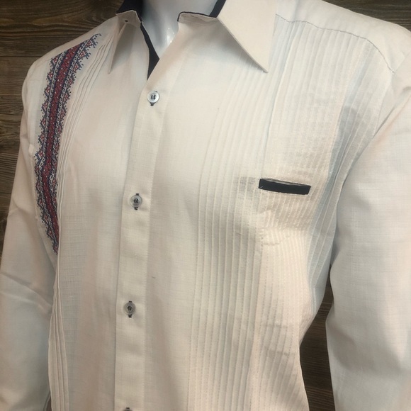 Casanova Mexican Guayabera Dress Shirt White 100% Linen Handcrafted Long Sleeve - Picture 3 of 6